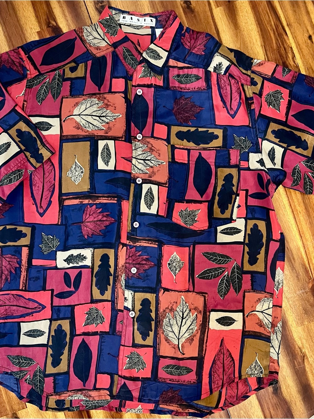 Basix silk 100% vintage Fenn Wright Manson Men's Short-Sleeve Button-Down Shirt